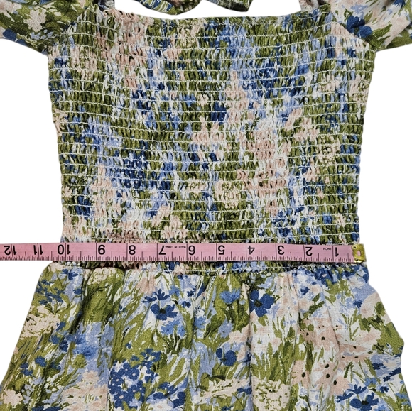 Reformation Greyson Hillside Floral Linen Mini Dress Sz S Smocked Puff Sleeves - Picture 16 of 16